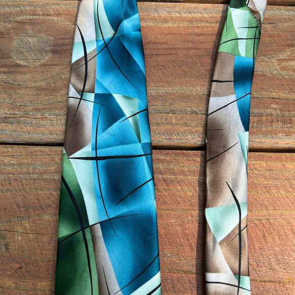 J Garcia Silk Tie Lady With Argyle Socks Collection 59 Green Blue Brown Abstract - Picture 7 of 13